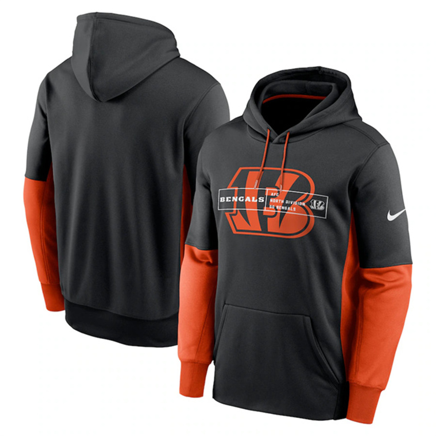 Men's Black Cincinnati Bengals Color Block Fleece Performance Pullover Hoodie